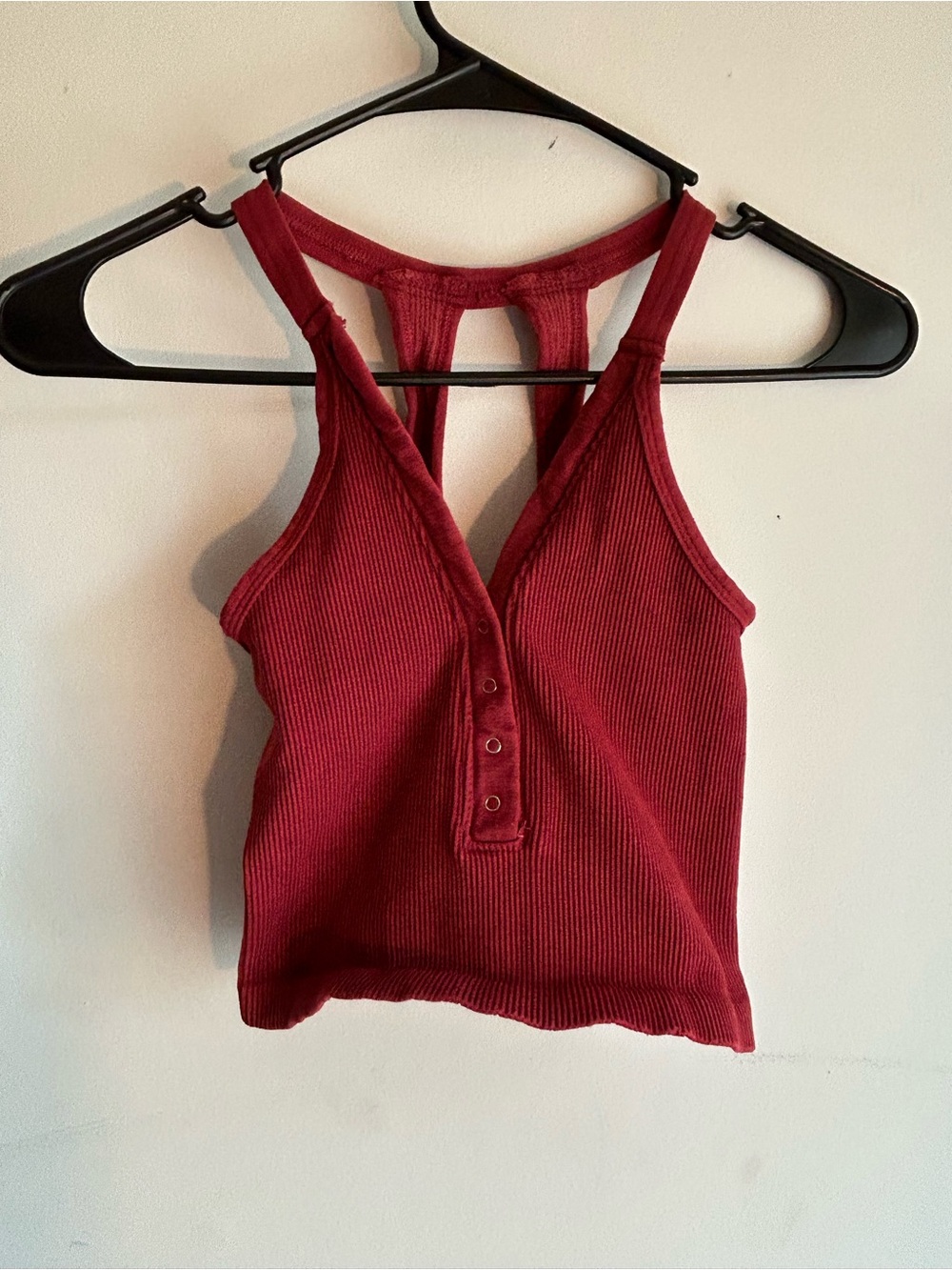Free People Ribbed Henley Crop Tank in Burgundy